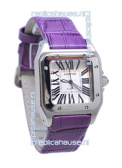 Cartier Santos 100 Japanese Ladies Replica Watch in Purple Strap