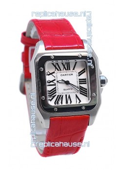 Cartier Santos 100 Japanese Ladies Replica Watch in Red Strap