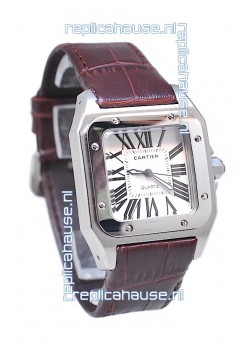Cartier Santos 100 Japanese Ladies Replica Watch in Brown Strap