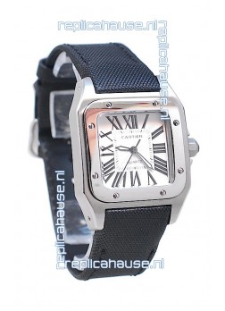 Cartier Santos 100 Japanese Ladies Replica Watch in Black Satin Strap