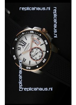 Calibre De Cartier Watch 42MM White Dial Two Tone Case -  1:1 Mirror Replica Watch