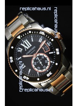 Calibre De Cartier Watch 42MM Black Dial Two Tone Case -  1:1 Mirror Replica Watch