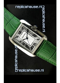 Cartier Tank Ladies Replica Watch in Steel Case/Green Strap