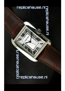 Cartier Tank Ladies Replica Watch in Steel Case/Brown Strap