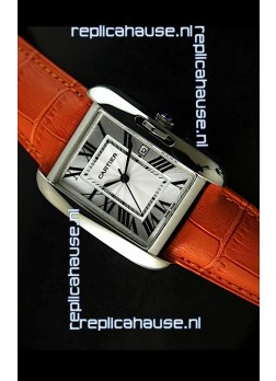 Cartier Tank Ladies Replica Watch in Steel Case/Orange Strap