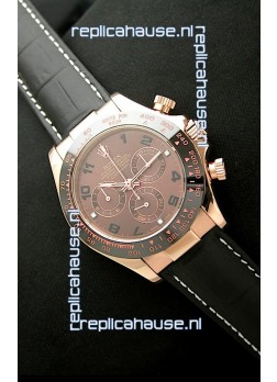 Rolex Oyster Daytona Cosmograph Swiss Replica Rose Gold Watch in Brown Dial