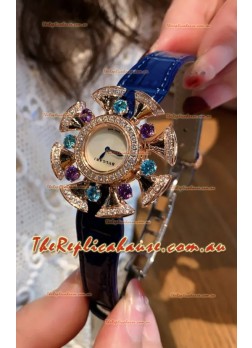 Bvlgari Divas's Dream Edition Watch in Rose Gold Casing - Diamonds Paved Bezel Swiss Replica