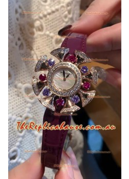 Bvlgari Divas's Dream Edition Watch in Rose Gold Casing - Diamonds Paved Bezel Swiss Replica