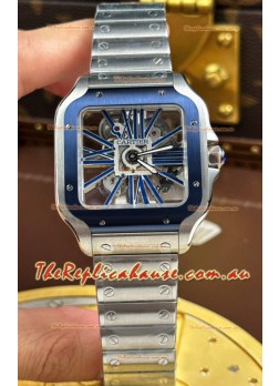 Santos De Cartier Super Clone Watch in Skeleton Dial Brushed Steel Casing Watch 