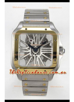 Santos De Cartier Super Clone Watch in Skeleton Dial Two Tone Casing Watch 