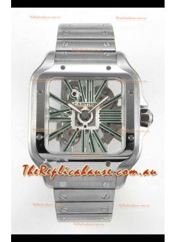 Santos De Cartier Super Clone Watch in Skeleton Dial Stainless Steel Case