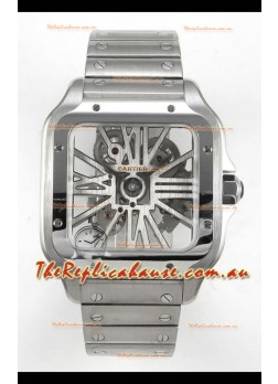Santos De Cartier Super Clone Watch in Skeleton Dial Stainless Steel Case