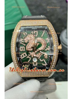 Franck Muller Vanguard Yachting Dragon V45 Green Dial in Gold Diamonds Bezel Swiss Replica