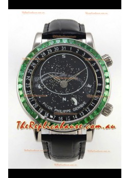 Patek Philippe Grand Complications 6102 Black Dial Green Diamonds Swiss Replica Watch 