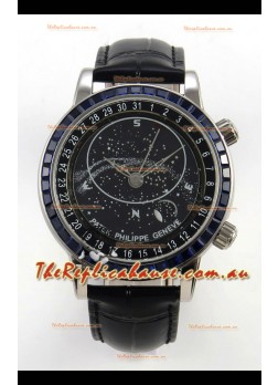 Patek Philippe Grand Complications 6102 Black Dial Blue Diamonds Swiss Replica Watch 