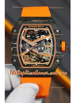 Richard Mille Super Clone RM67-02 Black Carbon TPT 37 Grams Watch Orange Strap