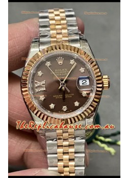 Rolex Datejust Super Clone Brown Dial 2 Tone Rose Gold Watch 28MM