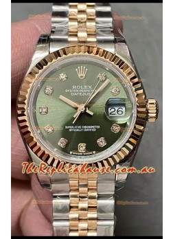 Rolex Datejust Super Clone Green Dial 2 Tone Rose Gold Watch 28MM
