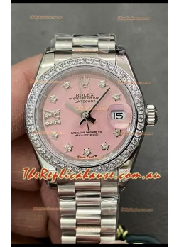 Rolex Datejust Super Clone Pink Dial Steel Casing Watch 28MM