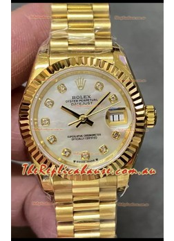 Rolex Datejust Super Clone Pearl Dial Yellow Gold Casing Watch 28MM