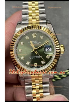 Rolex Datejust Super Clone Green Dial 2 Tone Yellow Rose Gold Watch 28MM