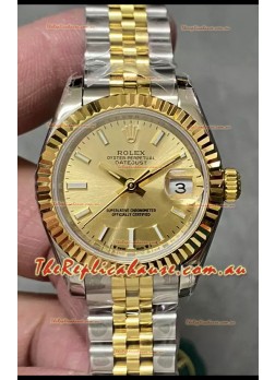 Rolex Datejust Super Clone Gold Dial 2 Tone Yellow Rose Gold Watch 28MM