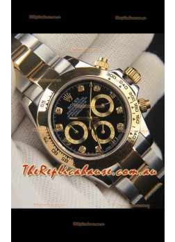 Rolex Daytona Japanese Movement Two Tone Gold Casing Watch in Black Dial 