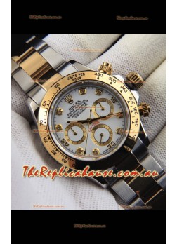 Rolex Daytona Japanese Movement Two Tone Gold Casing Watch in White Dial 