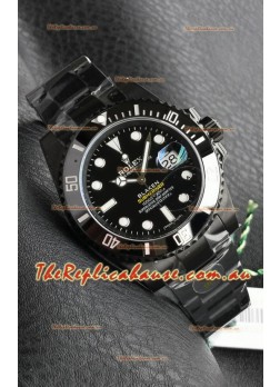 Rolex Submariner Blaken DLC Coated Swiss Replica Watch in Black Dial 