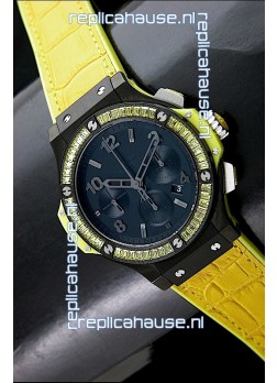 Hublot Big Bang All Black Edition in Lemon Strap and Baguette Diamonds Bezel