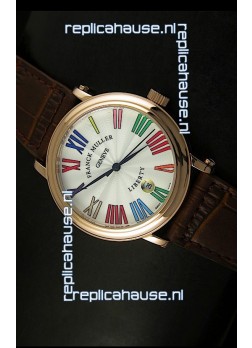 Franck Muller Master of Complications Liberty Japanese Replica Watch in Pink Gold Case