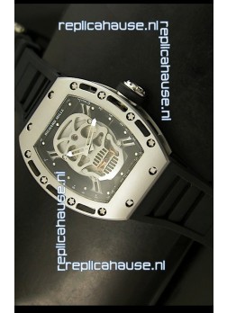 Richard Mille RM052 Skull Tourbillon Swiss Replica Watch in Brushed Steel Case