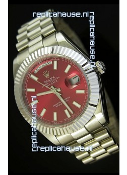 Rolex Day Date II 41MM Swiss Replica Watch - Red Dial - 1:1 Mirror Replica Watch 