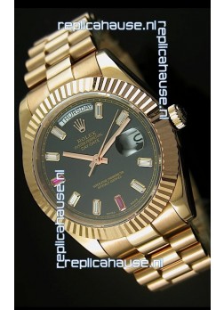Rolex Day Date II 41MM Swiss Replica Watch - Black Dial - 1:1 Mirror Replica Watch 