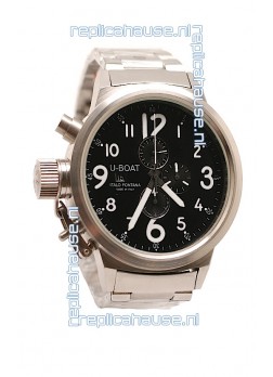 U-Boat Flightdeck Japanese Replica Steel Watch in Black Dial
