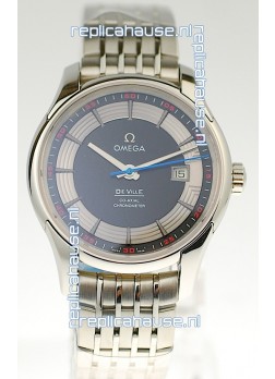 Omega Co Axial De Ville Hour Vision Swiss Replica Steel Watch in Black Dial