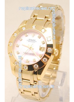 Rolex Datejust Pearlmaster Swiss Replica Gold Watch in Pink Pearl Dial -34MM
