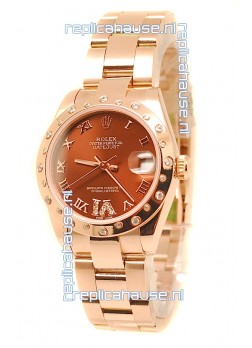 Rolex Datejust Swiss Replica Rose Gold Watch in Brown Dial  - 36MM