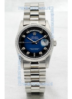 Rolex Day Date Silver Japanese Replica Watch in Blue Dial