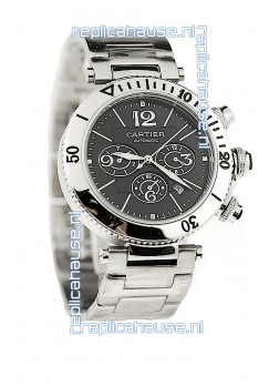 Cartier Pasha Seatimer Japanese Replica Watch in Black Dial