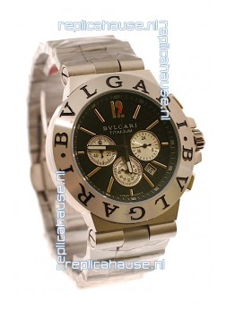 Bvlgari Diagono Mens Scuba japanese Replica Watch in Black Dial