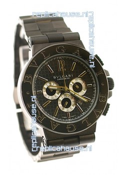 Bvlgari Diagono Mens Scuba japanese Replica PVD Watch in Black