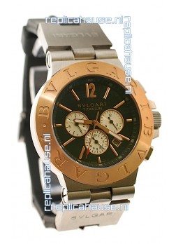 Bvlgari Diagono Mens Scuba japanese Replica Watch in Black Dial