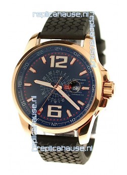 Chopard 1000 Miglia GT XL GMT Japanese Replica Gold Watch in Dark Blue Dial