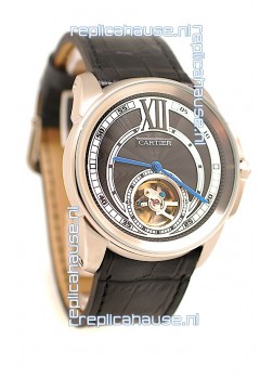 Calibre de Cartier Flying Tourbillon Japanese Replica Steel Watch 