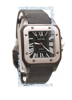 Cartier Santos 100 Swiss Replica Watch in Black Dial
