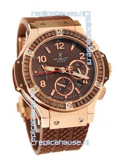 Hublot Big Bang Pink Gold Swiss Watch with Baguatte Diamonds