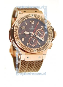 Hublot Big Bang 18K Pink Gold Casing Swiss Watch in Brown Dial