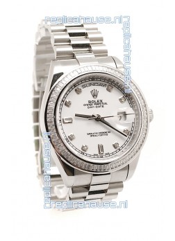 Rolex Day Date Silver Japanese Mens Watch