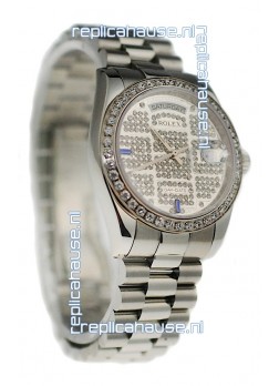 Rolex Day Date Silver Japanese Mens Watch in Diamond Dial